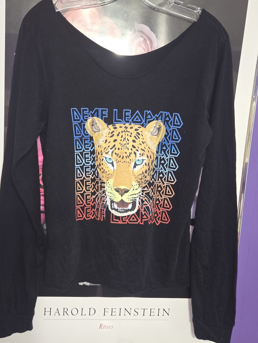 Ladies Def Leopard Wide Neck Long Sleeve Tee Vintage S/M